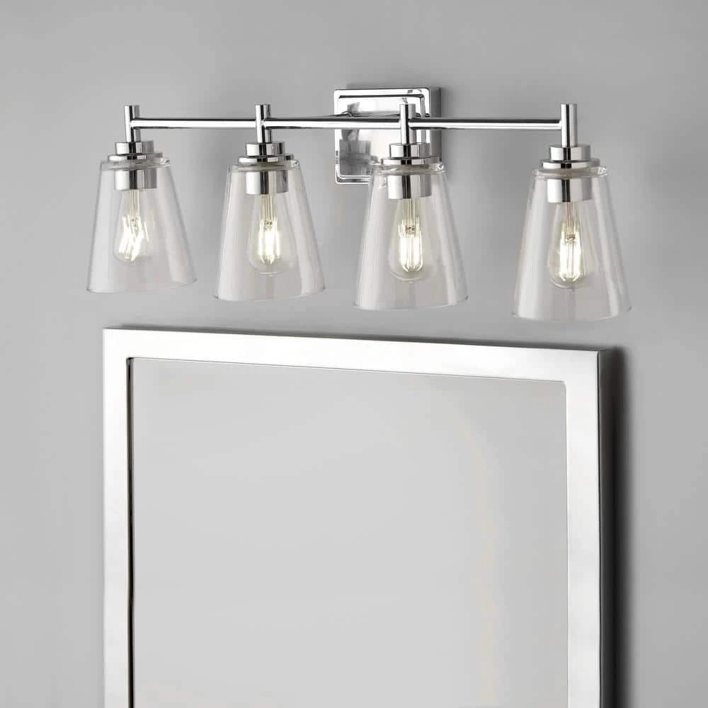 Wakefield 31 in. 4-Light Chrome Modern Wall Mount Sconce Light with Clear Glass Shades by Hampton Bay 2 Wakefield 31 in. 4-Light Chrome Modern Wall Mount Sconce Light with Clear Glass Shades by Hampton Bay - Image 2