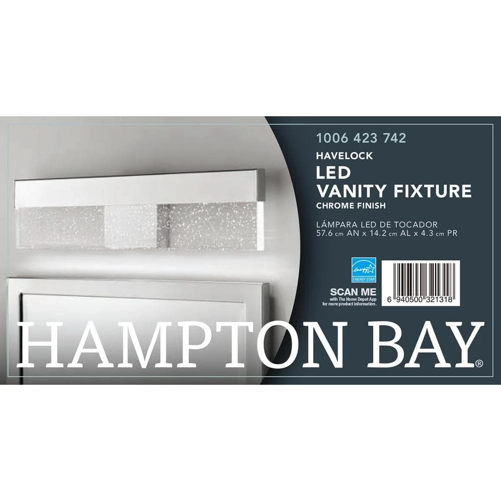 Havelock 22.7 in. 1-Light Chrome Integrated LED Bathroom Vanity Light Bar with Clear Seedy Glass by Hampton Bay 8 Havelock 22.7 in. 1-Light Chrome Integrated LED Bathroom Vanity Light Bar with Clear Seedy Glass by Hampton Bay - Image 8