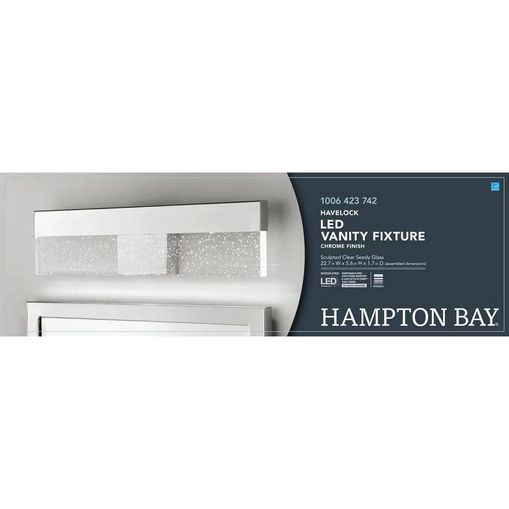 Havelock 22.7 in. 1-Light Chrome Integrated LED Bathroom Vanity Light Bar with Clear Seedy Glass by Hampton Bay 9 Havelock 22.7 in. 1-Light Chrome Integrated LED Bathroom Vanity Light Bar with Clear Seedy Glass by Hampton Bay - Image 9