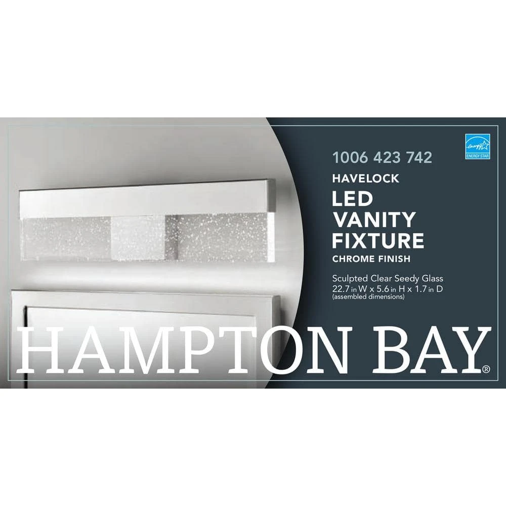 Havelock 22.7 in. 1-Light Chrome Integrated LED Bathroom Vanity Light Bar with Clear Seedy Glass by Hampton Bay 7 Havelock 22.7 in. 1-Light Chrome Integrated LED Bathroom Vanity Light Bar with Clear Seedy Glass by Hampton Bay - Image 7