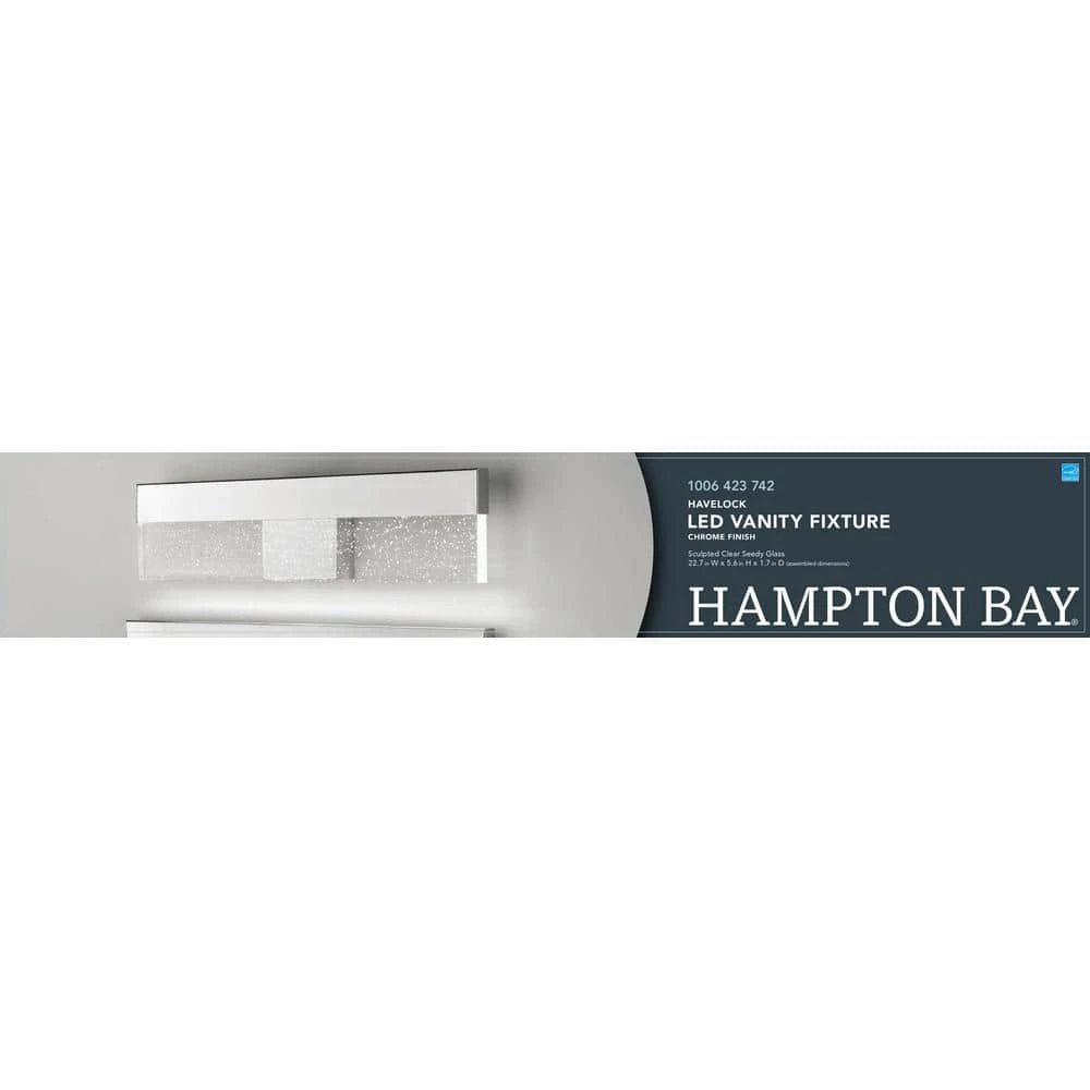 Havelock 22.7 in. 1-Light Chrome Integrated LED Bathroom Vanity Light Bar with Clear Seedy Glass by Hampton Bay 11 Havelock 22.7 in. 1-Light Chrome Integrated LED Bathroom Vanity Light Bar with Clear Seedy Glass by Hampton Bay - Image 11