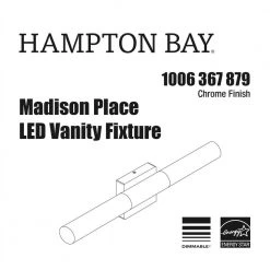 Madison Place 22.87 in. 1-Light Chrome Integrated LED Bathroom Vanity Light Bar with Seedy Glass Tube by Hampton Bay 13 Madison Place 22.87 in. 1-Light Chrome Integrated LED Bathroom Vanity Light Bar with Seedy Glass Tube by Hampton Bay -Hampton Bay Sales chrome hampton bay vanity lighting krw1302lx 02 1f 1000