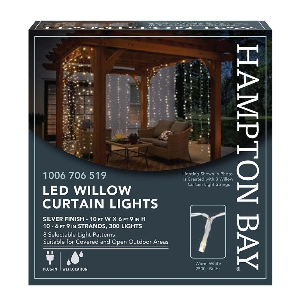 Outdoor/Indoor 10 ft. Plug-In Warm White Mini Bulb Integrated LED 10 Strand Willow Curtain String Light by Hampton Bay 7 Outdoor/Indoor 10 ft. Plug-In Warm White Mini Bulb Integrated LED 10 Strand Willow Curtain String Light by Hampton Bay - Image 7