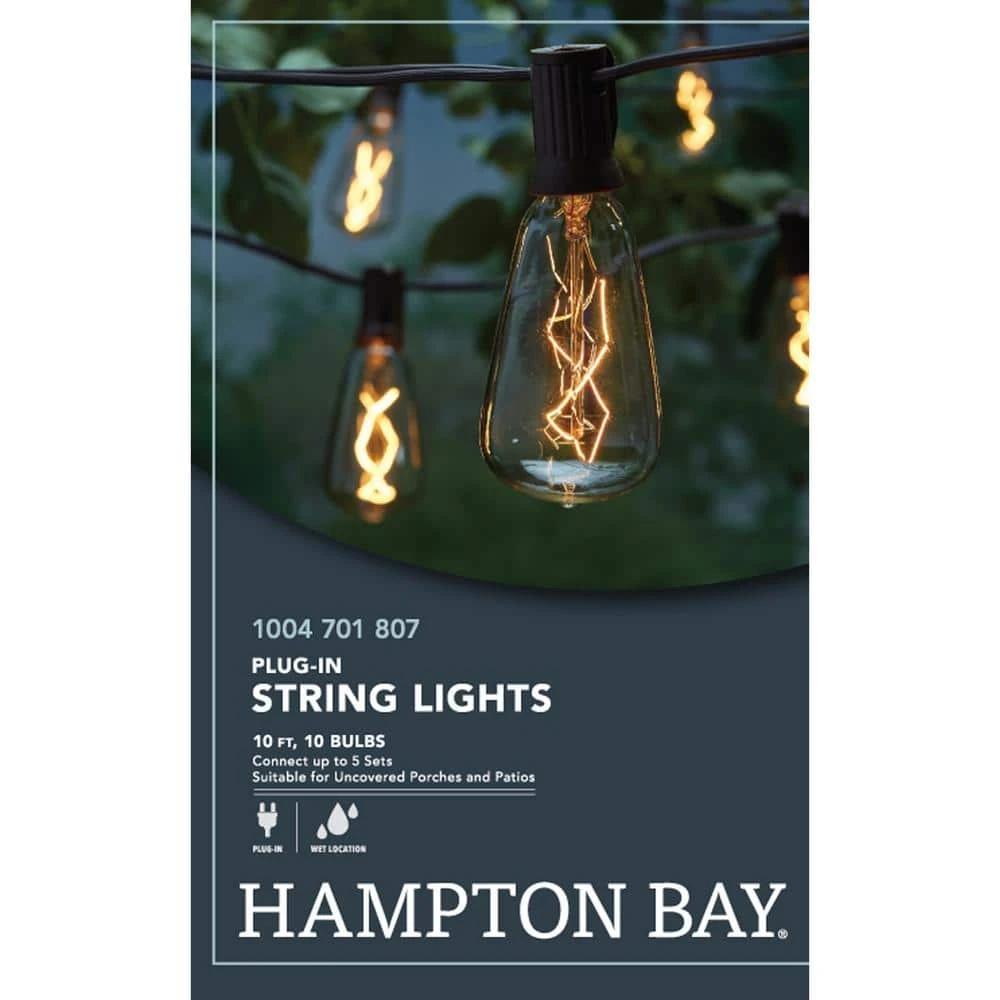 Outdoor/Indoor 10 ft. Light Line Voltage ST40 Vintage Bulb Incandescent String Light (10-Heads) by Hampton Bay 6 Outdoor/Indoor 10 ft. Light Line Voltage ST40 Vintage Bulb Incandescent String Light (10-Heads) by Hampton Bay - Image 6