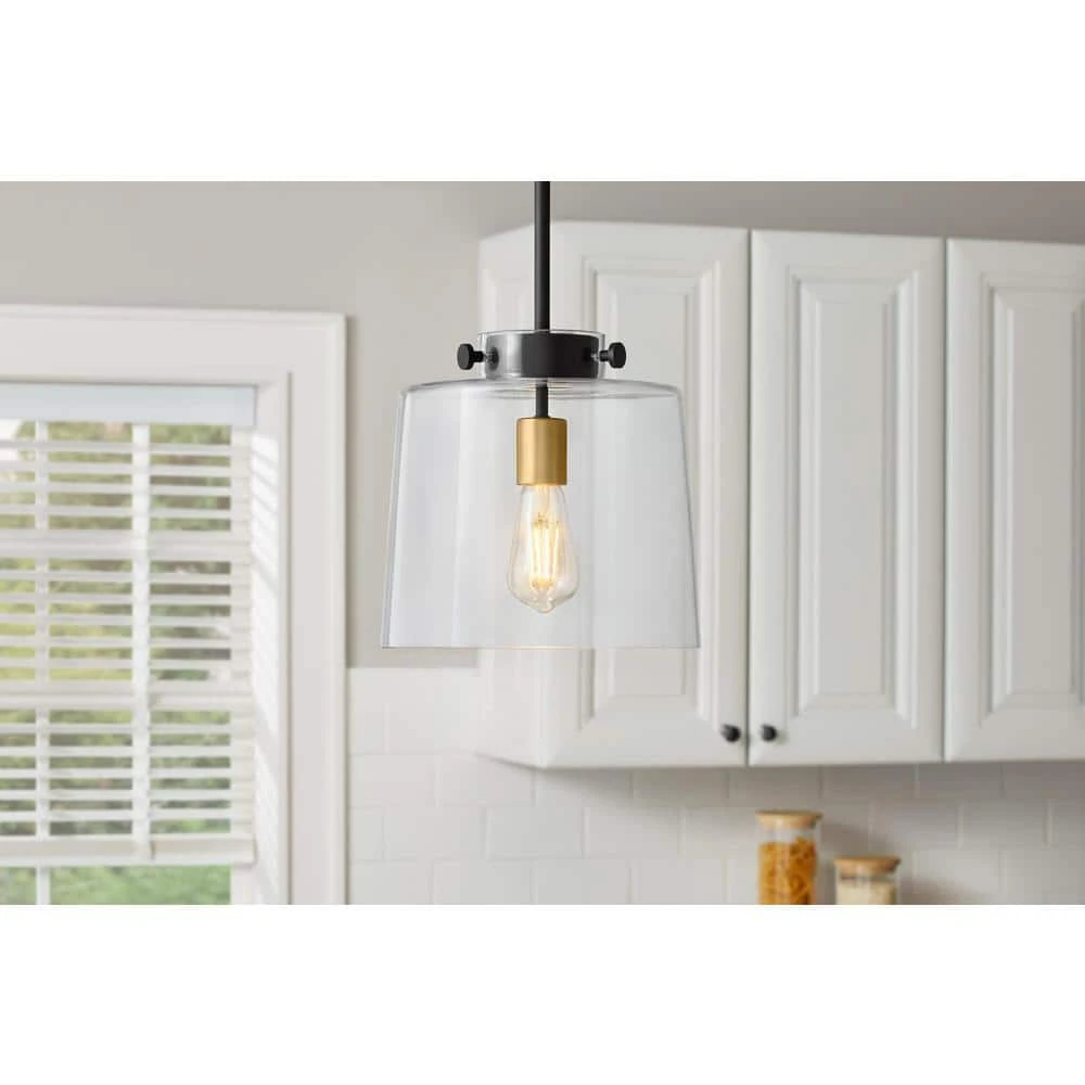 Mullins 10 in. 1-Light Coal and Honey Gold Pendant Hanging Light, Modern Industrial Kitchen Pendant Lighting by Hampton Bay 2 Mullins 10 in. 1-Light Coal and Honey Gold Pendant Hanging Light, Modern Industrial Kitchen Pendant Lighting by Hampton Bay - Image 2