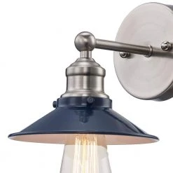 Glenhurst 1-Light Cobalt and Brushed Nickel Indoor Industrial Farmhouse Wall Sconce Light Fixture with Metal Shade by Hampton Bay -Hampton Bay Sales cobalt and brushed nickel hampton bay vanity lighting 20511 cb bn 4f 1000