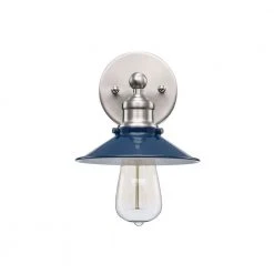 Glenhurst 1-Light Cobalt and Brushed Nickel Indoor Industrial Farmhouse Wall Sconce Light Fixture with Metal Shade by Hampton Bay