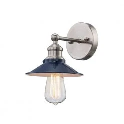 Glenhurst 1-Light Cobalt and Brushed Nickel Indoor Industrial Farmhouse Wall Sconce Light Fixture with Metal Shade by Hampton Bay -Hampton Bay Sales cobalt and brushed nickel hampton bay vanity lighting 20511 cb bn 77 1000