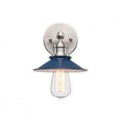 Glenhurst 1-Light Cobalt and Brushed Nickel Indoor Industrial Farmhouse Wall Sconce Light Fixture with Metal Shade by Hampton Bay -Hampton Bay Sales cobalt and brushed nickel hampton bay vanity lighting 20511 cb bn c3 1000