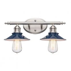 Glenhurst 2-Light Cobalt and Brushed Nickel Industrial Farmhouse Bathroom Vanity Light Fixture with Metal Shades by Hampton Bay -Hampton Bay Sales cobalt and brushed nickel hampton bay vanity lighting hd 8002 cb bn 77 1000