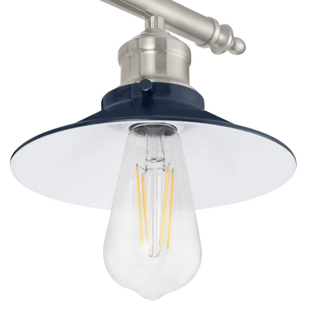 Glenhurst 3-Light Cobalt and Brushed Nickel Industrial Farmhouse Bathroom Vanity Light Fixture with Metal Shades by Hampton Bay 5 Glenhurst 3-Light Cobalt and Brushed Nickel Industrial Farmhouse Bathroom Vanity Light Fixture with Metal Shades by Hampton Bay - Image 5