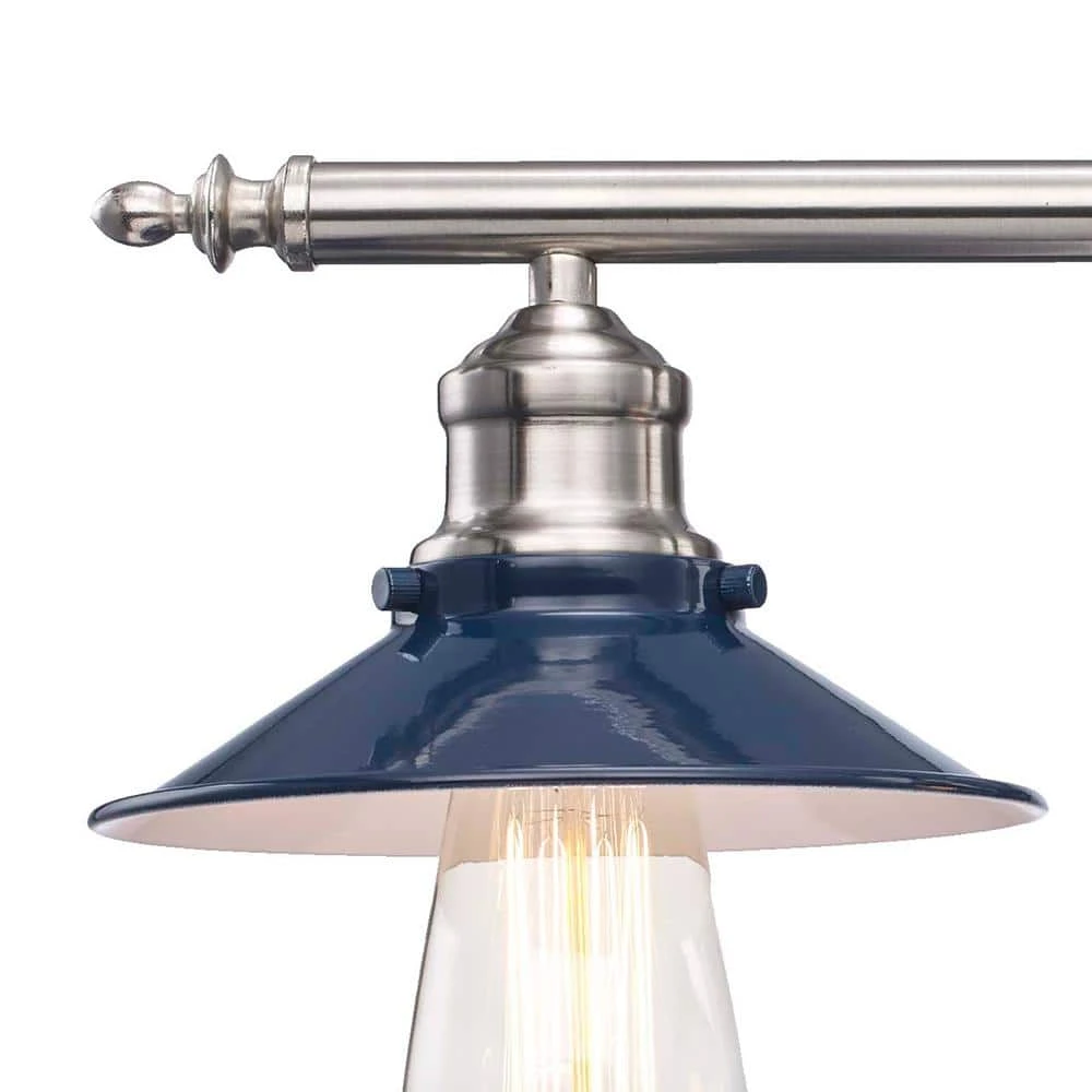 Glenhurst 3-Light Cobalt and Brushed Nickel Industrial Farmhouse Bathroom Vanity Light Fixture with Metal Shades by Hampton Bay 3 Glenhurst 3-Light Cobalt and Brushed Nickel Industrial Farmhouse Bathroom Vanity Light Fixture with Metal Shades by Hampton Bay - Image 3
