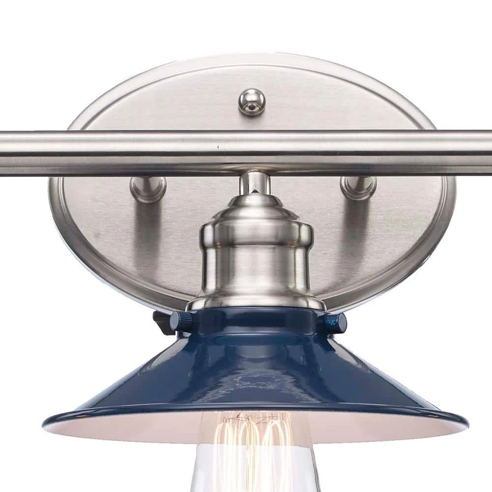 Glenhurst 3-Light Cobalt and Brushed Nickel Industrial Farmhouse Bathroom Vanity Light Fixture with Metal Shades by Hampton Bay 11 Glenhurst 3-Light Cobalt and Brushed Nickel Industrial Farmhouse Bathroom Vanity Light Fixture with Metal Shades by Hampton Bay - Image 11