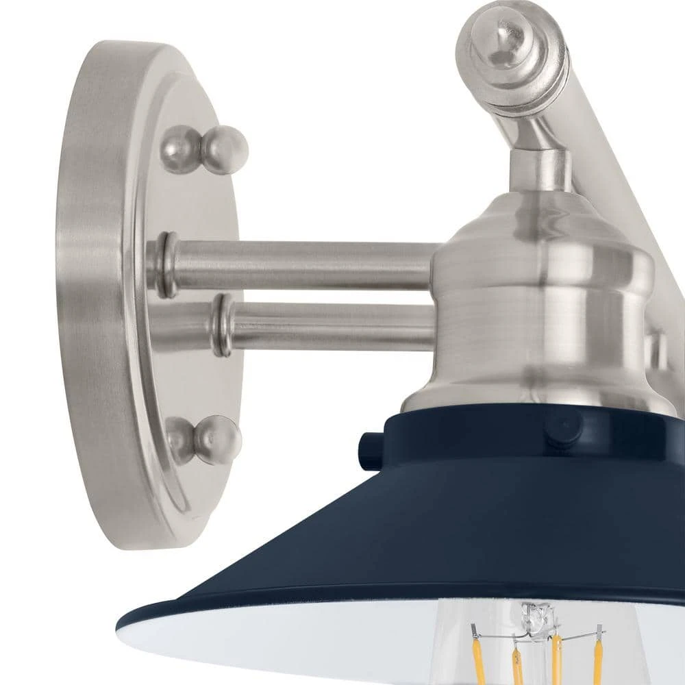 Glenhurst 3-Light Cobalt and Brushed Nickel Industrial Farmhouse Bathroom Vanity Light Fixture with Metal Shades by Hampton Bay 6 Glenhurst 3-Light Cobalt and Brushed Nickel Industrial Farmhouse Bathroom Vanity Light Fixture with Metal Shades by Hampton Bay - Image 6