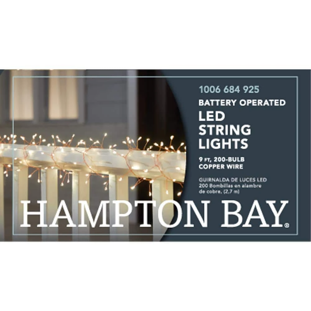 Outdoor/Indoor 9 ft. Battery Operated 200 Micro Bulbs LED Willow String Light by Hampton Bay 7 Outdoor/Indoor 9 ft. Battery Operated 200 Micro Bulbs LED Willow String Light by Hampton Bay - Image 7