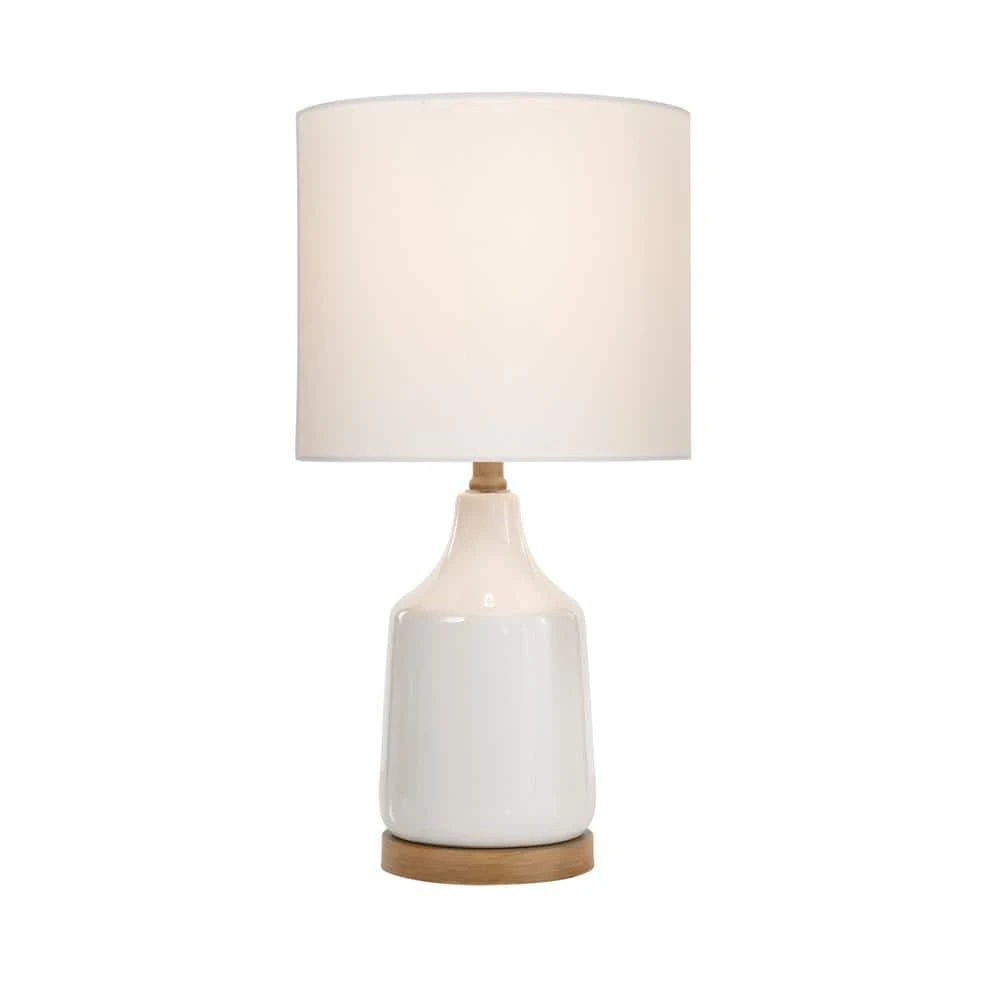 Saddlebrook 21.5 in. Cream Ceramic and Faux Wood Table Lamp with White Fabric Shade by Hampton Bay 1 Saddlebrook 21.5 in. Cream Ceramic and Faux Wood Table Lamp with White Fabric Shade by Hampton Bay