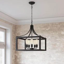 Boswell Quarter 20 in. 5-Light Distressed Black Farmhouse Pendant for Kitchen or Entryway by Hampton Bay -Hampton Bay Sales distressed black hampton bay chandeliers 7949hbdbdi 40 1000
