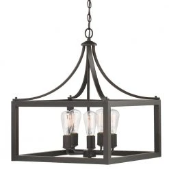 Boswell Quarter 20 in. 5-Light Distressed Black Farmhouse Pendant for Kitchen or Entryway by Hampton Bay