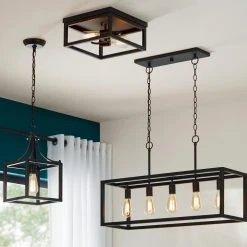 Boswell Quarter 5-Light Distressed Black Industrial Linear Island Hanging Chandelier for Kitchen by Hampton Bay -Hampton Bay Sales distressed black hampton bay chandeliers 7965hbdbdi 1f 1000