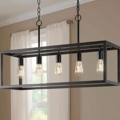 Boswell Quarter 5-Light Distressed Black Industrial Linear Island Hanging Chandelier for Kitchen by Hampton Bay -Hampton Bay Sales distressed black hampton bay chandeliers 7965hbdbdi 40 1000