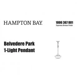 Belvedere Park 1-Light Espresso Bronze Pendant Hanging Light with Frosted Opal Glass Shade, Farmhouse Kitchen Lighting by Hampton Bay -Hampton Bay Sales espresso bronze hampton bay chandeliers kfn8901ax 02 br 44 1000
