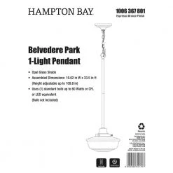 Belvedere Park 1-Light Espresso Bronze Pendant Hanging Light with Frosted Opal Glass Shade, Farmhouse Kitchen Lighting by Hampton Bay -Hampton Bay Sales espresso bronze hampton bay chandeliers kfn8901ax 02 br 4f 1000