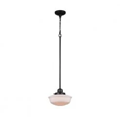 Belvedere Park 1-Light Espresso Bronze Pendant Hanging Light with Frosted Opal Glass Shade, Farmhouse Kitchen Lighting by Hampton Bay -Hampton Bay Sales espresso bronze hampton bay chandeliers kfn8901ax 02 br 77 1000