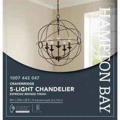 24 in. W 5-Light Espresso Bronze Finish Hanging Chandelier by Hampton Bay -Hampton Bay Sales espresso bronze hampton bay chandeliers kvs9105ax 01 76 1000