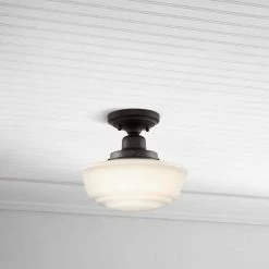 Belvedere Park 10.625 in. 1-Light Espresso Bronze Schoolhouse Round Semi Flush Mount, Farmhouse Ceiling Light by Hampton Bay -Hampton Bay Sales espresso bronze hampton bay flush mount lights kfn8291a 2 orba 4f 1000