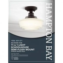 Belvedere Park 10.625 in. 1-Light Espresso Bronze Schoolhouse Round Semi Flush Mount, Farmhouse Ceiling Light by Hampton Bay -Hampton Bay Sales espresso bronze hampton bay flush mount lights kfn8291a 2 orba 76 1000
