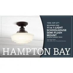 Belvedere Park 10.625 in. 1-Light Espresso Bronze Schoolhouse Round Semi Flush Mount, Farmhouse Ceiling Light by Hampton Bay -Hampton Bay Sales espresso bronze hampton bay flush mount lights kfn8291a 2 orba fa 1000