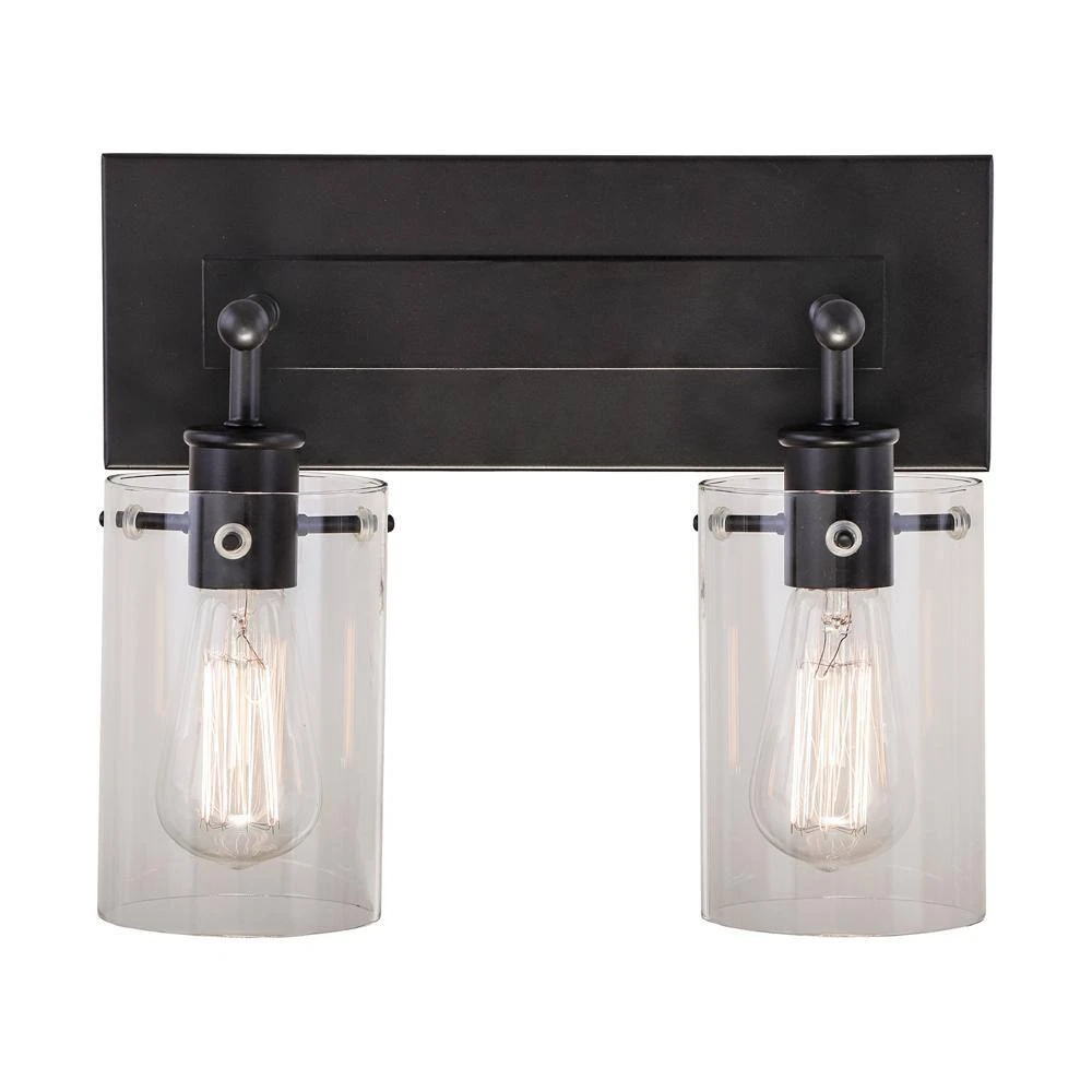 Regan 12.75 in. 2-Light Espresso Bronze Bath Vanity Light with Clear Glass Shades by Hampton Bay 7 Regan 12.75 in. 2-Light Espresso Bronze Bath Vanity Light with Clear Glass Shades by Hampton Bay - Image 7
