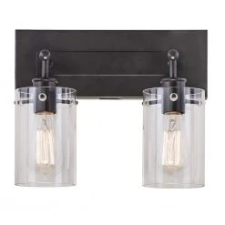 Regan 12.75 in. 2-Light Espresso Bronze Bath Vanity Light with Clear Glass Shades by Hampton Bay