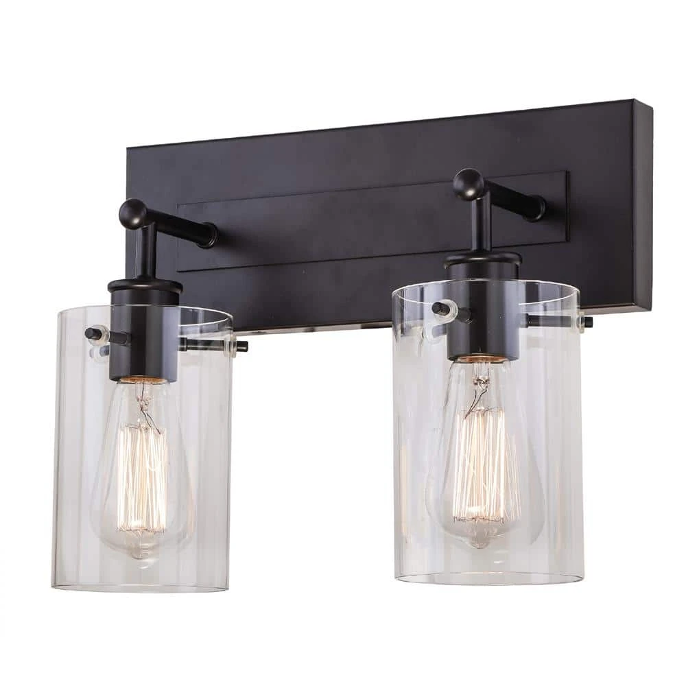 Regan 12.75 in. 2-Light Espresso Bronze Bath Vanity Light with Clear Glass Shades by Hampton Bay 6 Regan 12.75 in. 2-Light Espresso Bronze Bath Vanity Light with Clear Glass Shades by Hampton Bay - Image 6