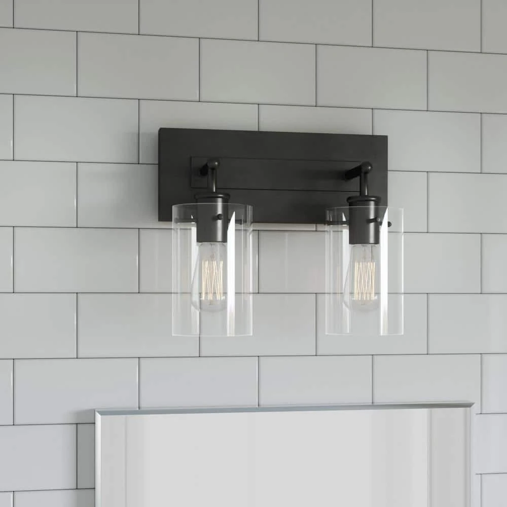 Regan 12.75 in. 2-Light Espresso Bronze Bath Vanity Light with Clear Glass Shades by Hampton Bay 2 Regan 12.75 in. 2-Light Espresso Bronze Bath Vanity Light with Clear Glass Shades by Hampton Bay - Image 2