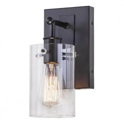 Regan 4.5 in. 1-Light Espresso Bronze Bathroom Vanity Light with Clear Glass Shade by Hampton Bay