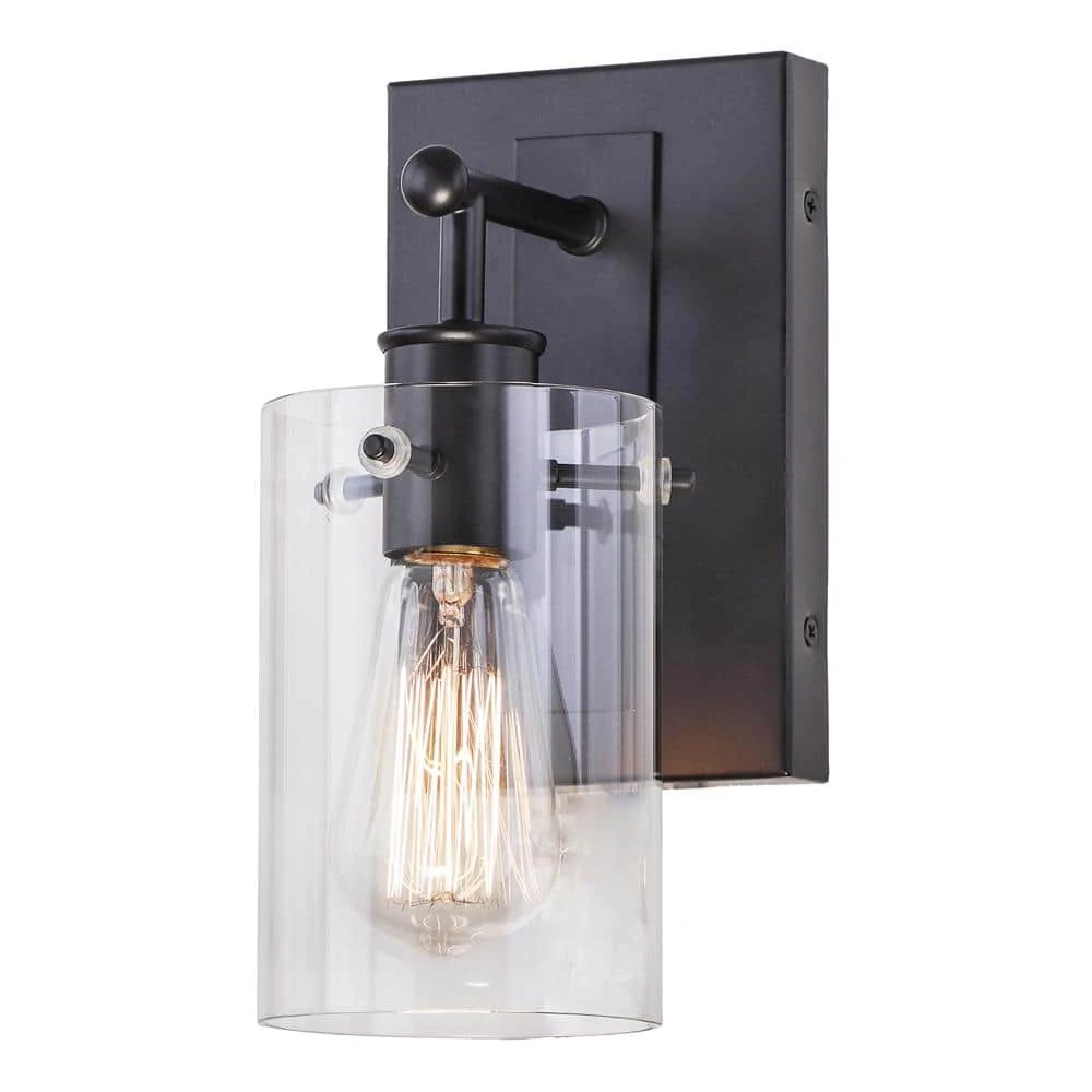 Regan 4.5 in. 1-Light Espresso Bronze Bathroom Vanity Light with Clear Glass Shade by Hampton Bay 1 Regan 4.5 in. 1-Light Espresso Bronze Bathroom Vanity Light with Clear Glass Shade by Hampton Bay