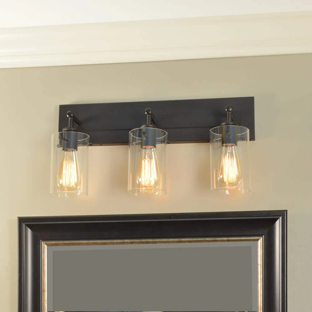 Regan 21 in. 3-Light Espresso Bronze Bathroom Vanity Light with Clear Glass Shades by Hampton Bay 2 Regan 21 in. 3-Light Espresso Bronze Bathroom Vanity Light with Clear Glass Shades by Hampton Bay - Image 2