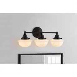 Belvedere Park 23.25 in. 3-Light Espresso Bronze Farmhouse Bathroom Vanity Light with Frosted Glass Shades by Hampton Bay -Hampton Bay Sales espresso bronze hampton bay vanity lighting kfn1303ax 01 br e1 1000