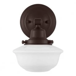 Belvedere Park 5.16 in. 1-Light Espresso Bronze Indoor Wall Farmhouse Sconce with Frosted Opal Glass by Hampton Bay