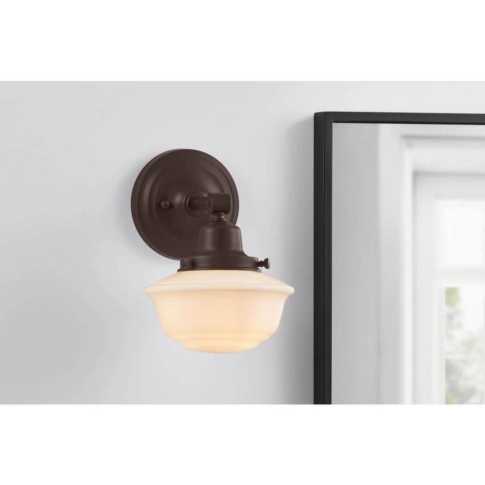 Belvedere Park 5.16 in. 1-Light Espresso Bronze Indoor Wall Farmhouse Sconce with Frosted Opal Glass by Hampton Bay 2 Belvedere Park 5.16 in. 1-Light Espresso Bronze Indoor Wall Farmhouse Sconce with Frosted Opal Glass by Hampton Bay - Image 2
