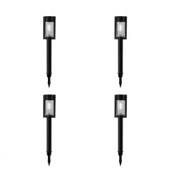 Clermont Solar Black LED 15 Lumens Modern Bollard Path Light Set with Vintage Bulb (4-Pack) by Hampton Bay