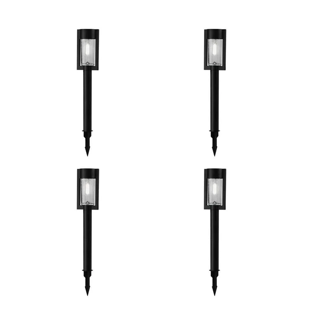 Clermont Solar Black LED 15 Lumens Modern Bollard Path Light Set with Vintage Bulb (4-Pack) by Hampton Bay 1 Clermont Solar Black LED 15 Lumens Modern Bollard Path Light Set with Vintage Bulb (4-Pack) by Hampton Bay
