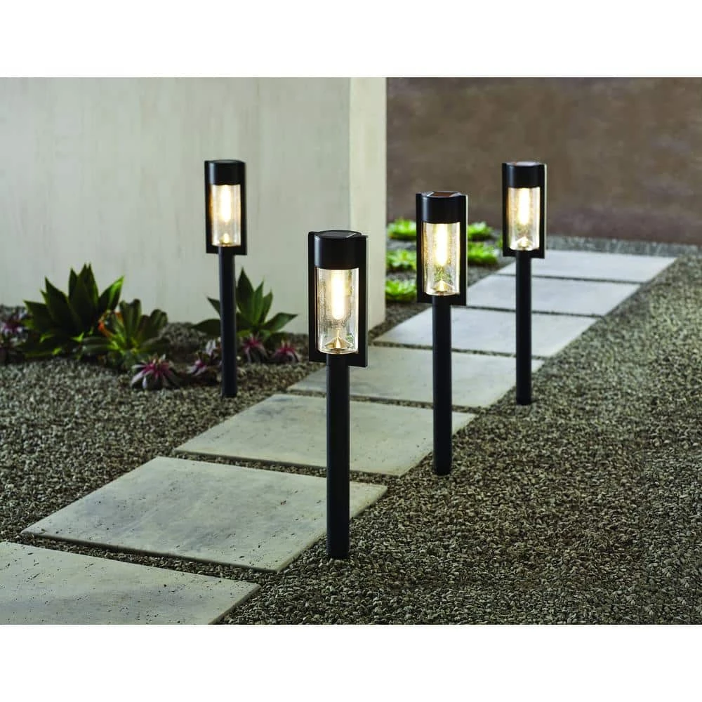 Clermont Solar Black LED 15 Lumens Modern Bollard Path Light Set with Vintage Bulb (4-Pack) by Hampton Bay 2 Clermont Solar Black LED 15 Lumens Modern Bollard Path Light Set with Vintage Bulb (4-Pack) by Hampton Bay - Image 2