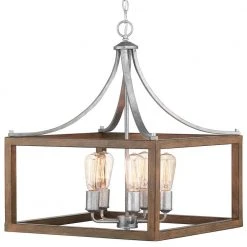 Boswell Quarter 5-Light Galvanized Pendant with Painted Chestnut Wood Accents by Hampton Bay