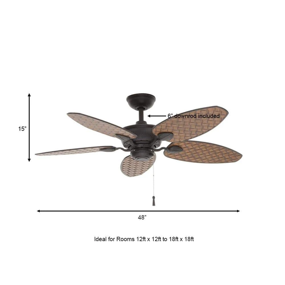 Largo 48 in. Indoor/Outdoor Gilded Iron Wet Rated Downrod Ceiling Fan with Reversible Motor by Hampton Bay 4 Largo 48 in. Indoor/Outdoor Gilded Iron Wet Rated Downrod Ceiling Fan with Reversible Motor by Hampton Bay - Image 4
