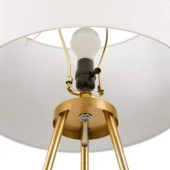 Quinby 58 in. Gold Tripod Floor Lamp with White Fabric Shade by Hampton Bay -Hampton Bay Sales gold hampton bay floor lamps hd6420b 40 1000