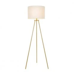 Quinby 58 in. Gold Tripod Floor Lamp with White Fabric Shade by Hampton Bay