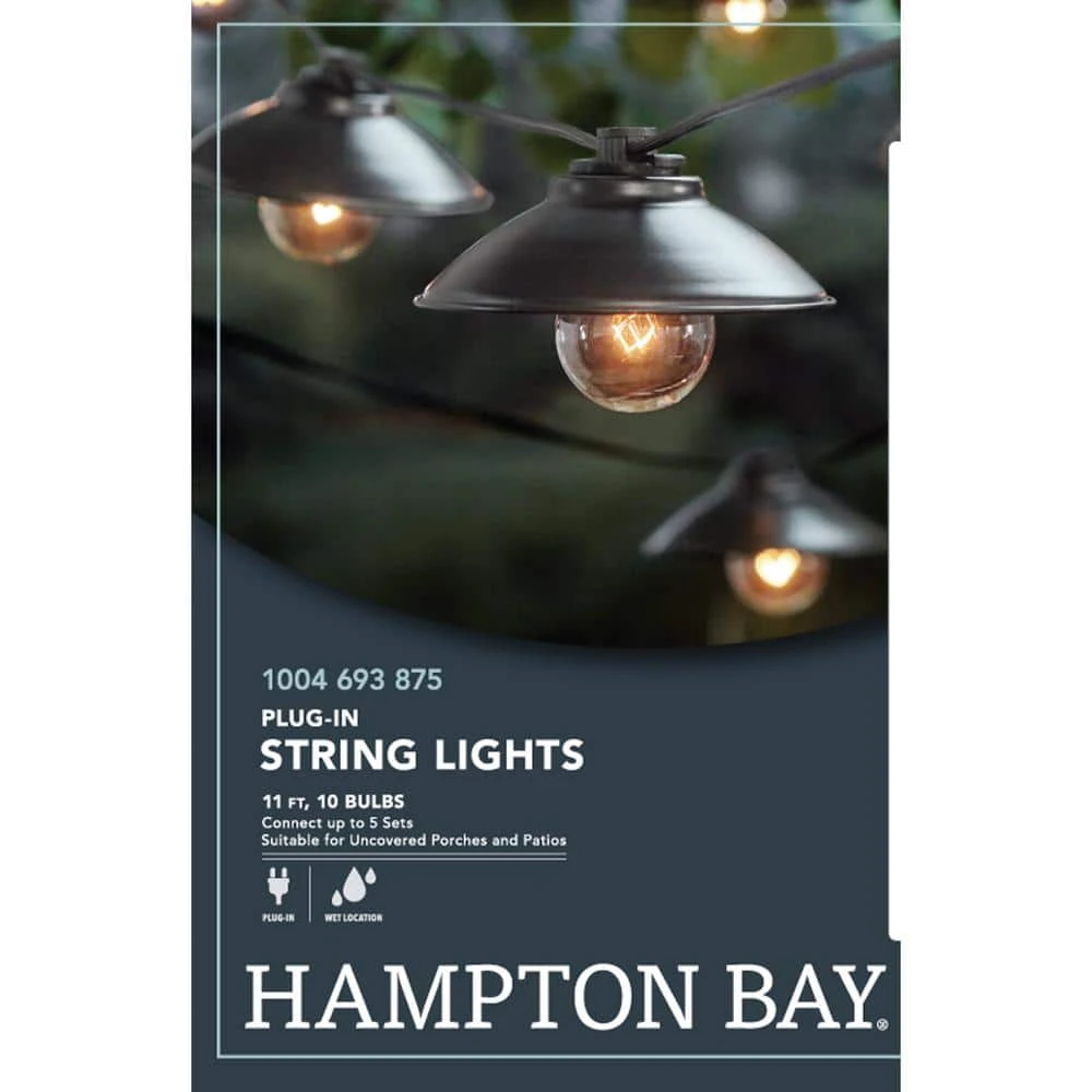 Outdoor/Indoor 11 ft. Line Voltage G40 Bulb Incandescent String Light (10-Heads) by Hampton Bay 5 Outdoor/Indoor 11 ft. Line Voltage G40 Bulb Incandescent String Light (10-Heads) by Hampton Bay - Image 5