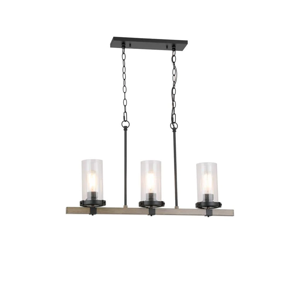 Richland 32 in. W 3-Light Grey Wood Finish Island Linear Pendant with Clear Seedy Glass by Hampton Bay 1 Richland 32 in. W 3-Light Grey Wood Finish Island Linear Pendant with Clear Seedy Glass by Hampton Bay